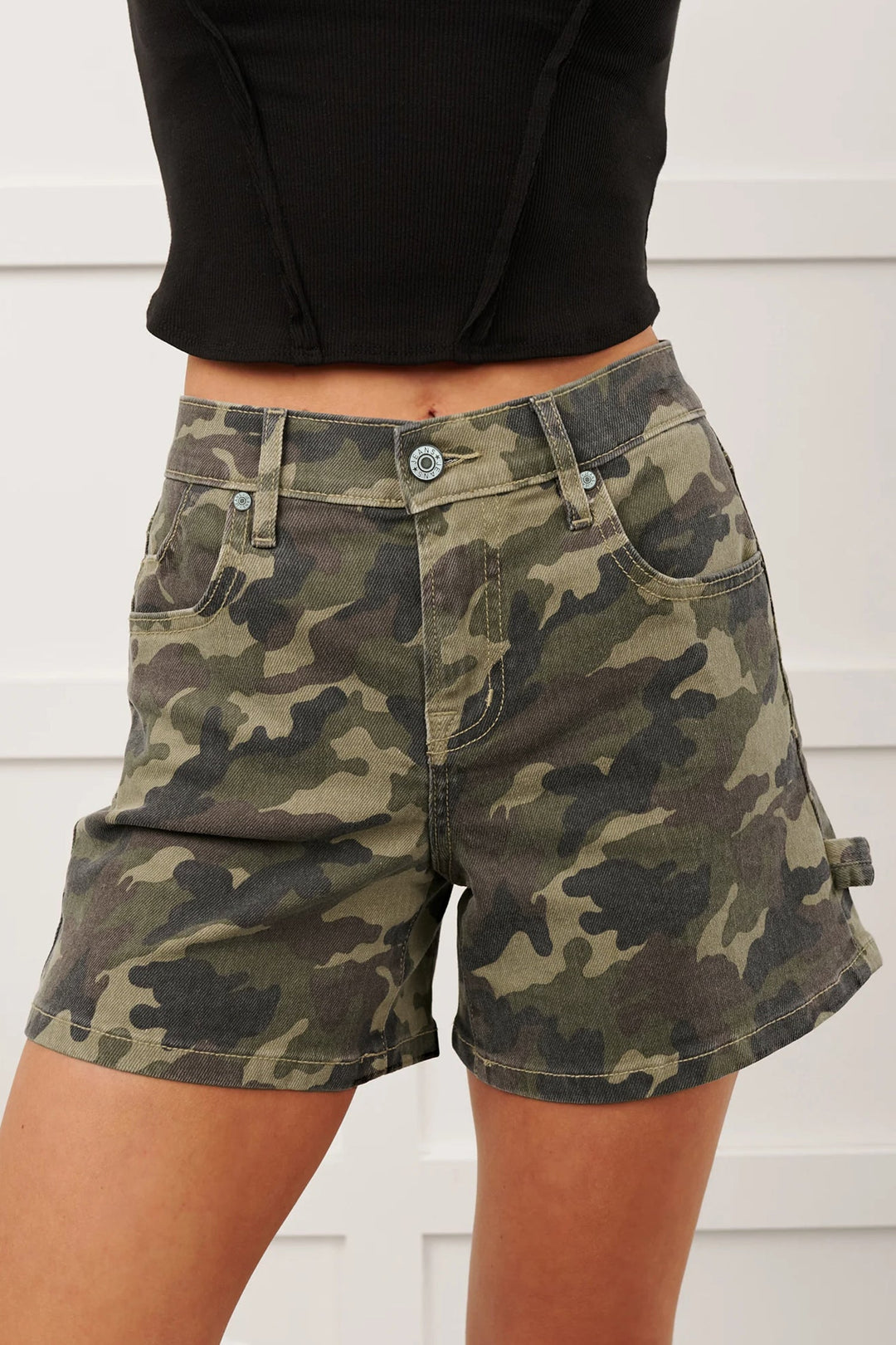 Camo Denim High Waist Shorts ETA 6/15
