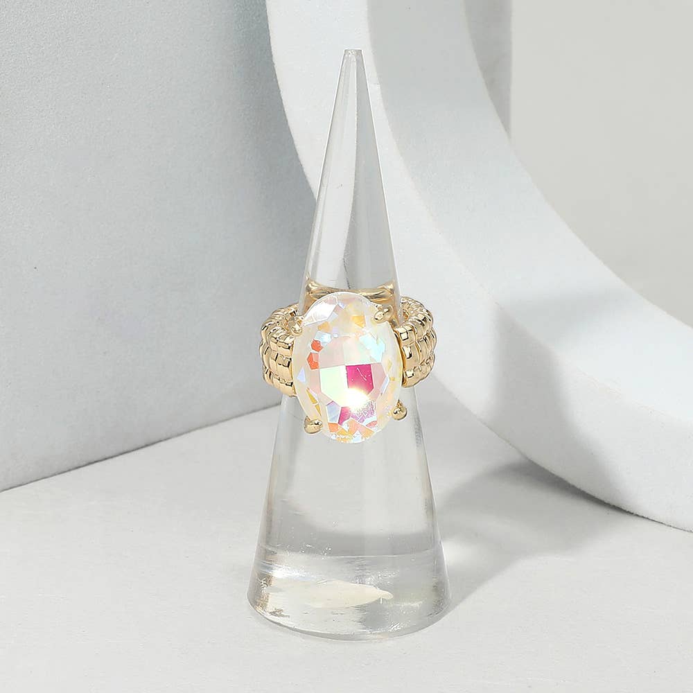Faceted Oval Stone Cluster Stretch Ring