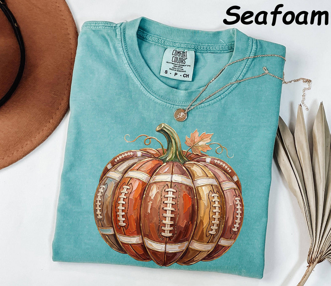 Comfort Colors Football Pumpkin Shirt, Fall Football Tee