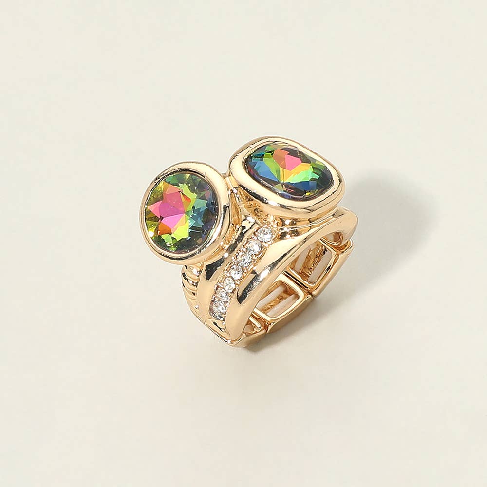 Bold Round Square CZ Pave Statement Stretch Ring