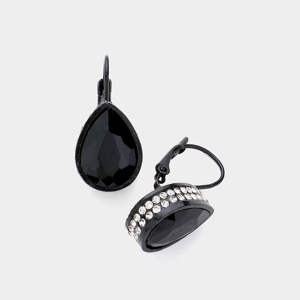 Rhinestone Embellished Teardrop Stone Lever Back Earrings