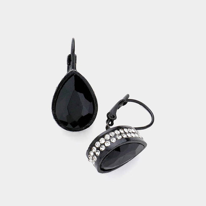 Rhinestone Embellished Teardrop Stone Lever Back Earrings