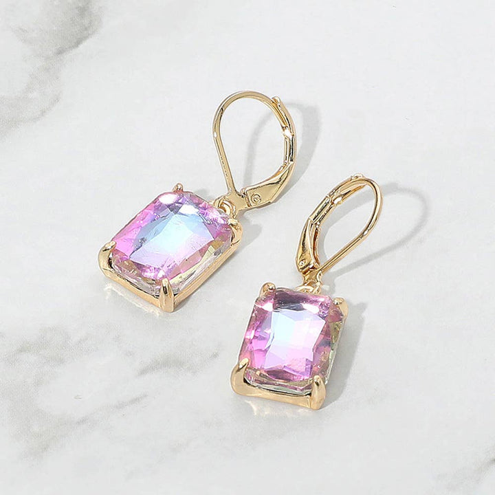 Rectangular Glass Stone Drop Dangle Earrings