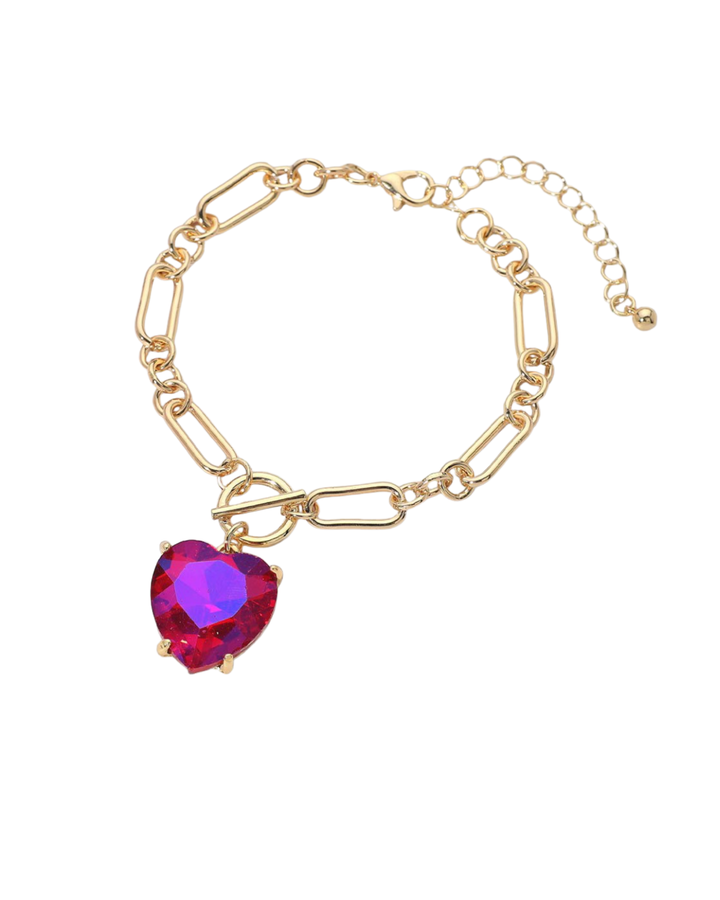 Chunky Heart Stone Cluster Toggle Charm Bracelet