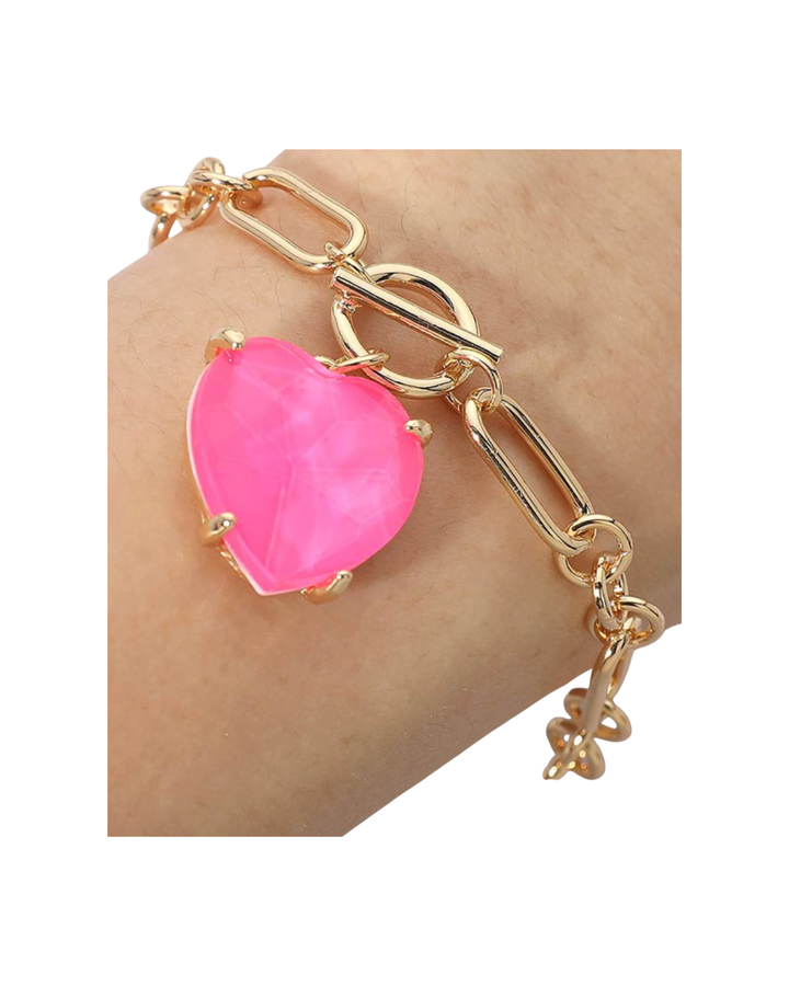 Chunky Heart Stone Cluster Toggle Charm Bracelet