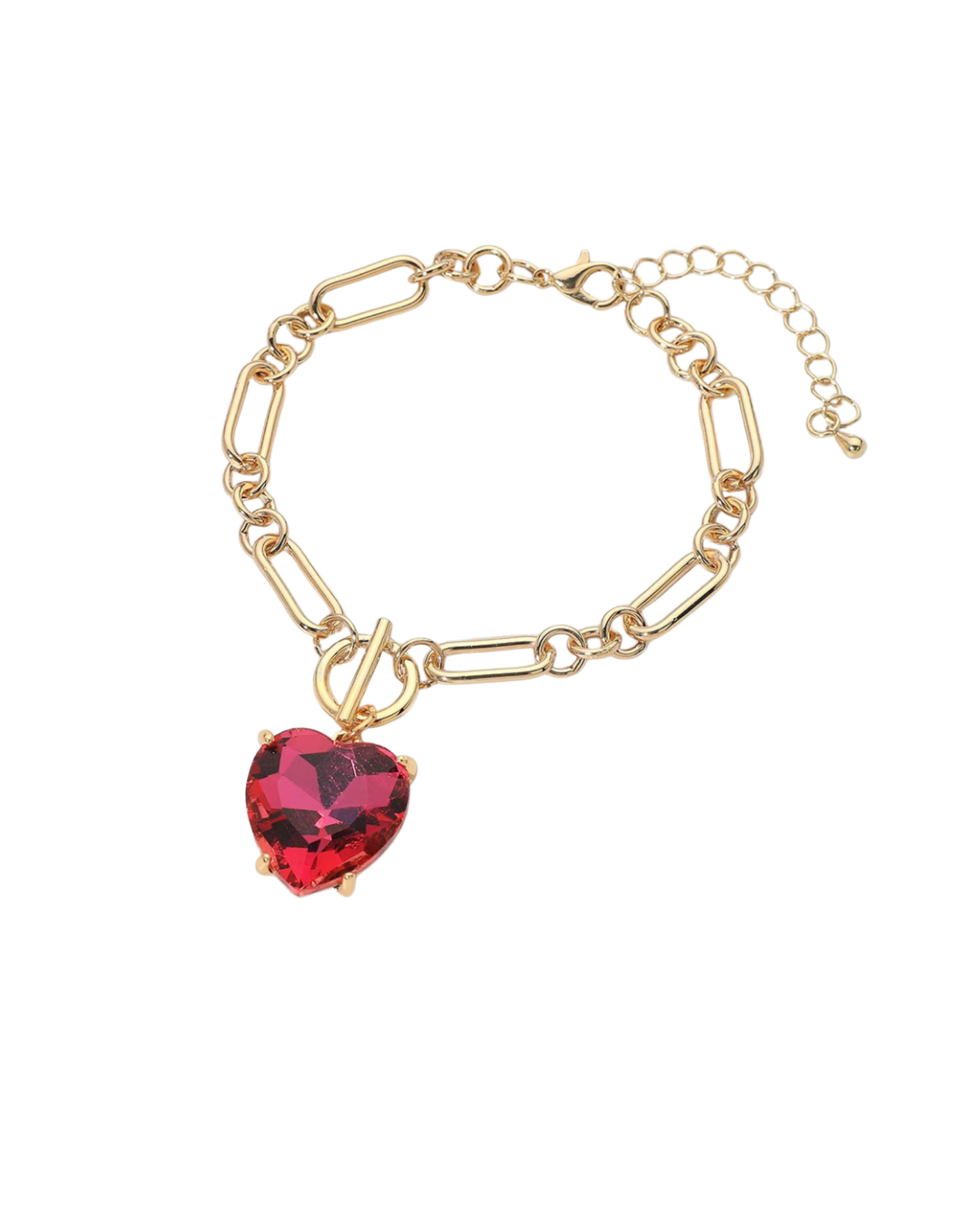 Chunky Heart Stone Cluster Toggle Charm Bracelet