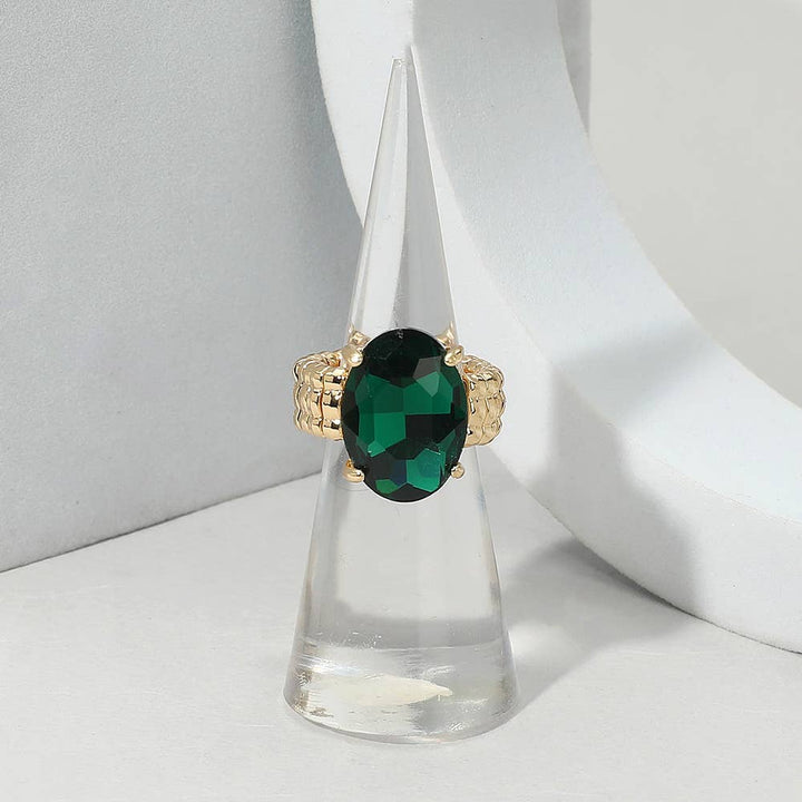 Faceted Oval Stone Cluster Stretch Ring
