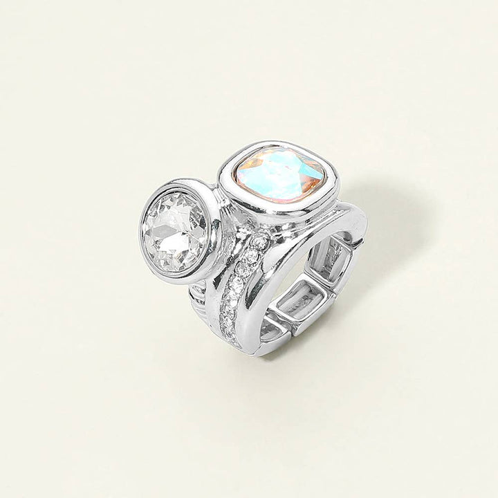 Bold Round Square CZ Pave Statement Stretch Ring