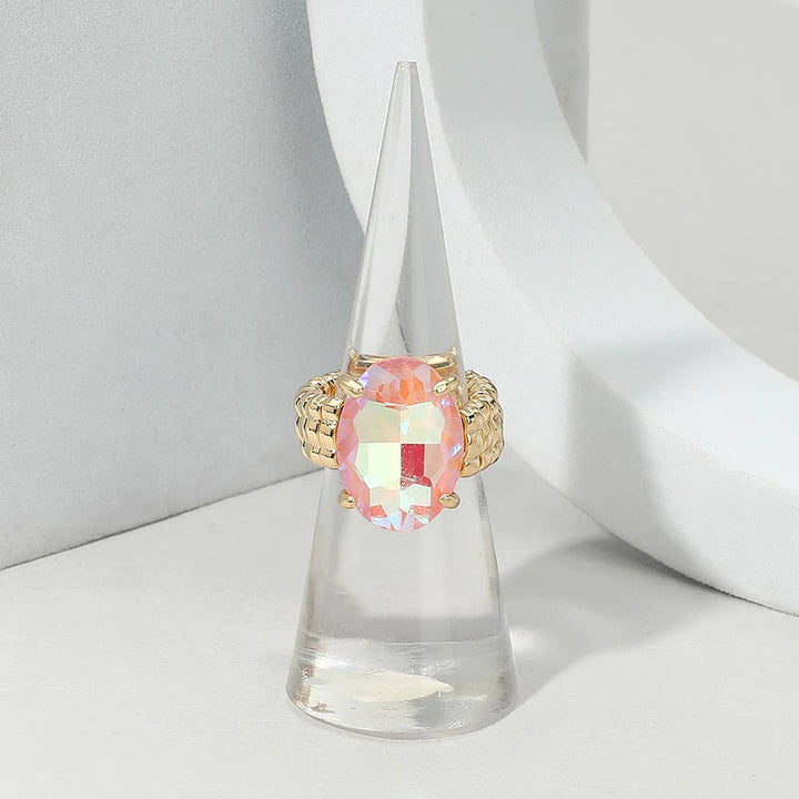 Faceted Oval Stone Cluster Stretch Ring