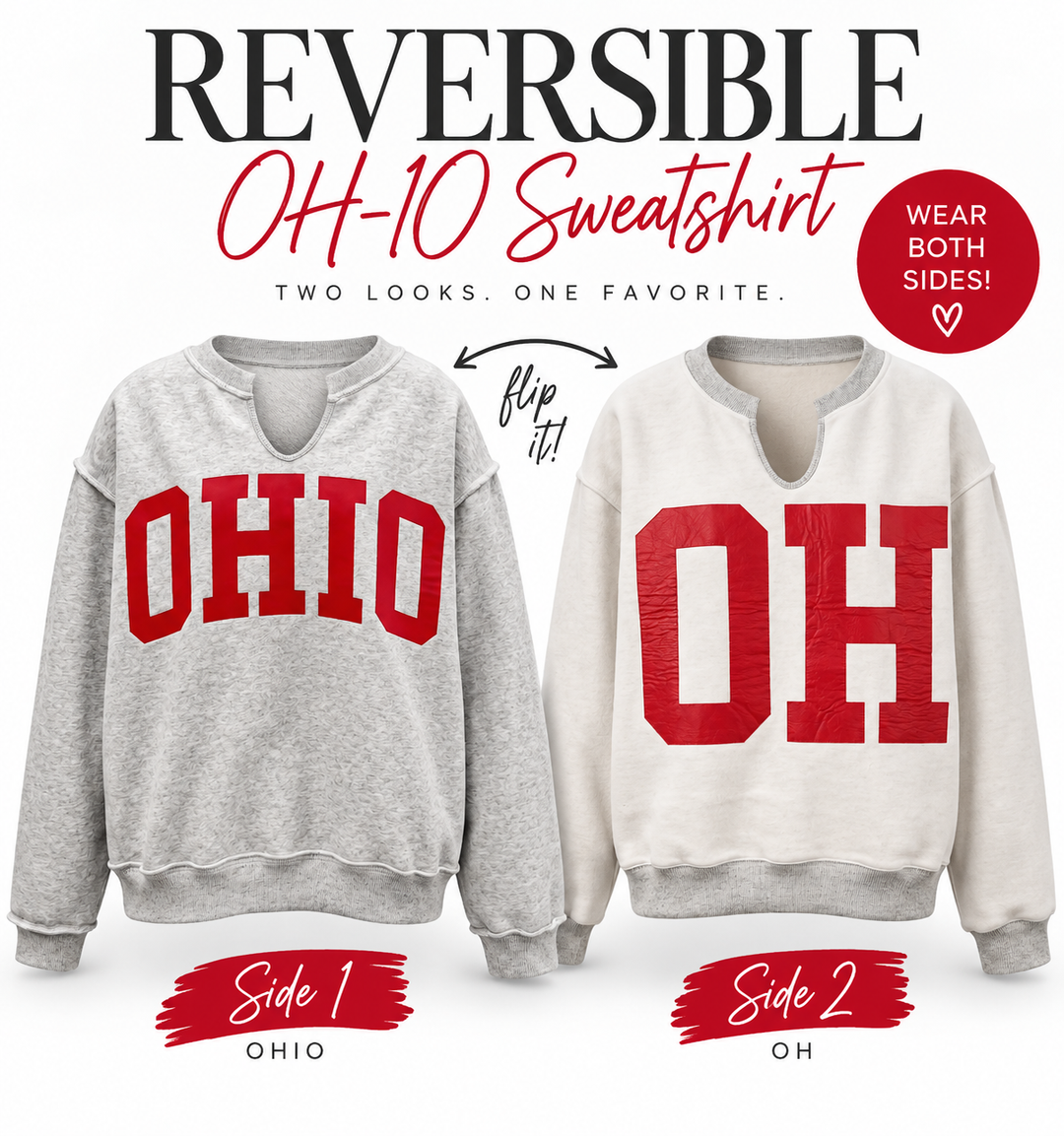OH-IO Reversible Split Neck Sweatshirt