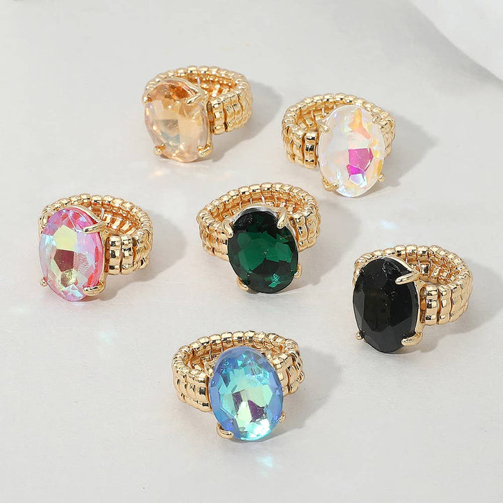 Faceted Oval Stone Cluster Stretch Ring