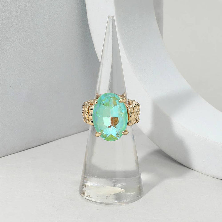 Faceted Oval Stone Cluster Stretch Ring