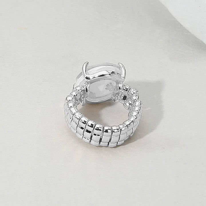 Faceted Oval Stone Cluster Stretch Ring