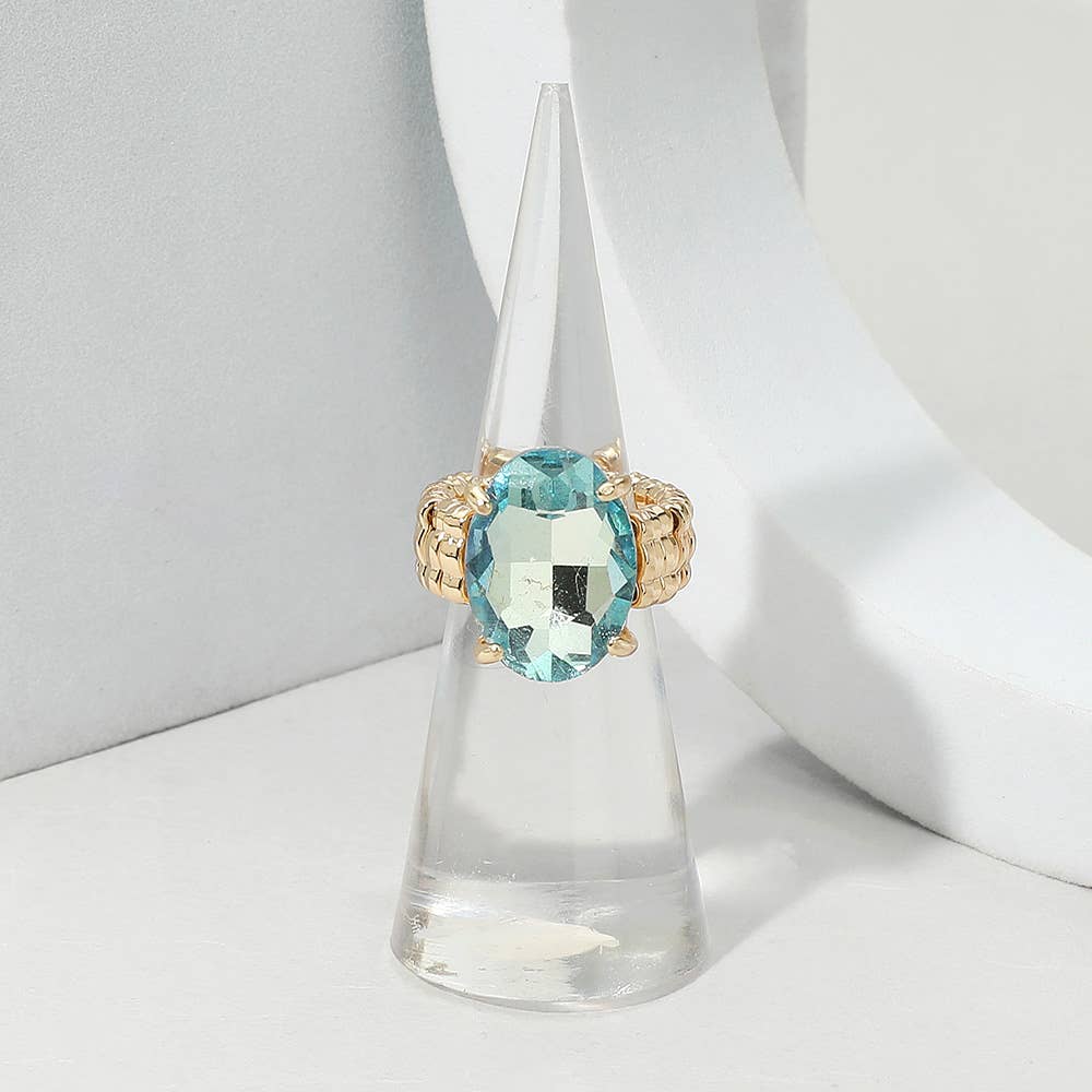 Faceted Oval Stone Cluster Stretch Ring