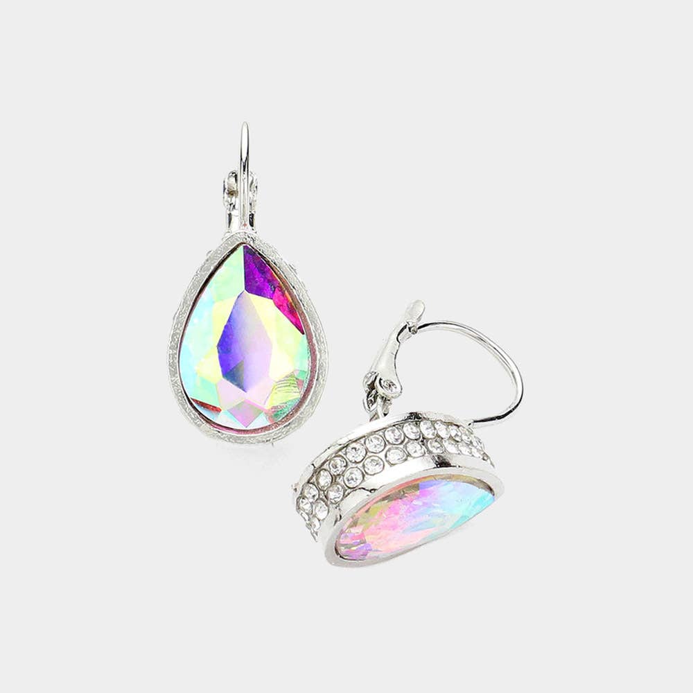 Rhinestone Embellished Teardrop Stone Lever Back Earrings