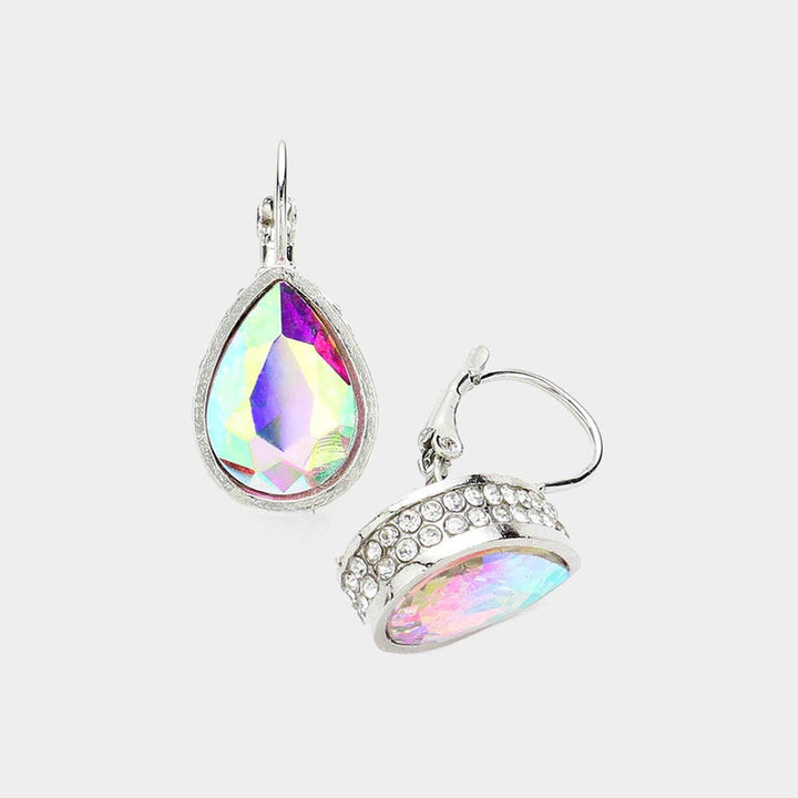 Rhinestone Embellished Teardrop Stone Lever Back Earrings