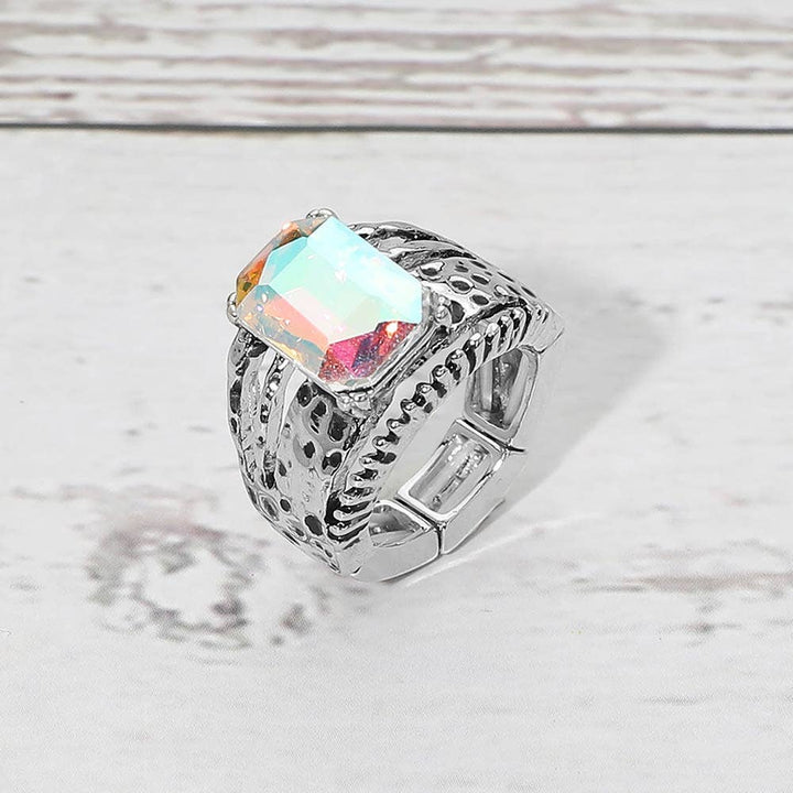 Bold Geometric Stone Accent Stretch Ring
