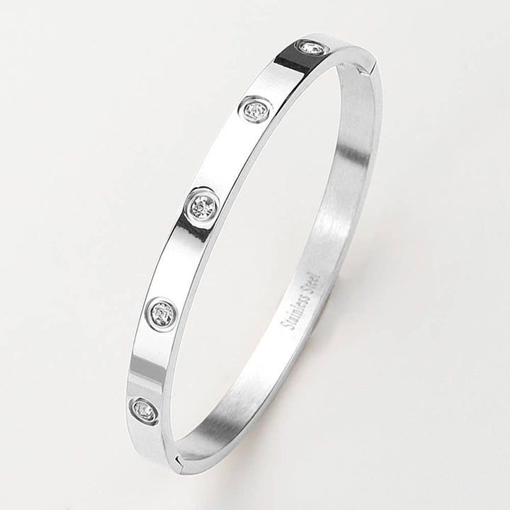 Stainless Steel Crystal Embellished Bangle Bracelet