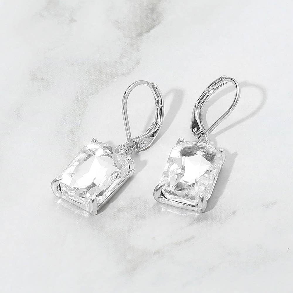 Rectangular Glass Stone Drop Dangle Earrings