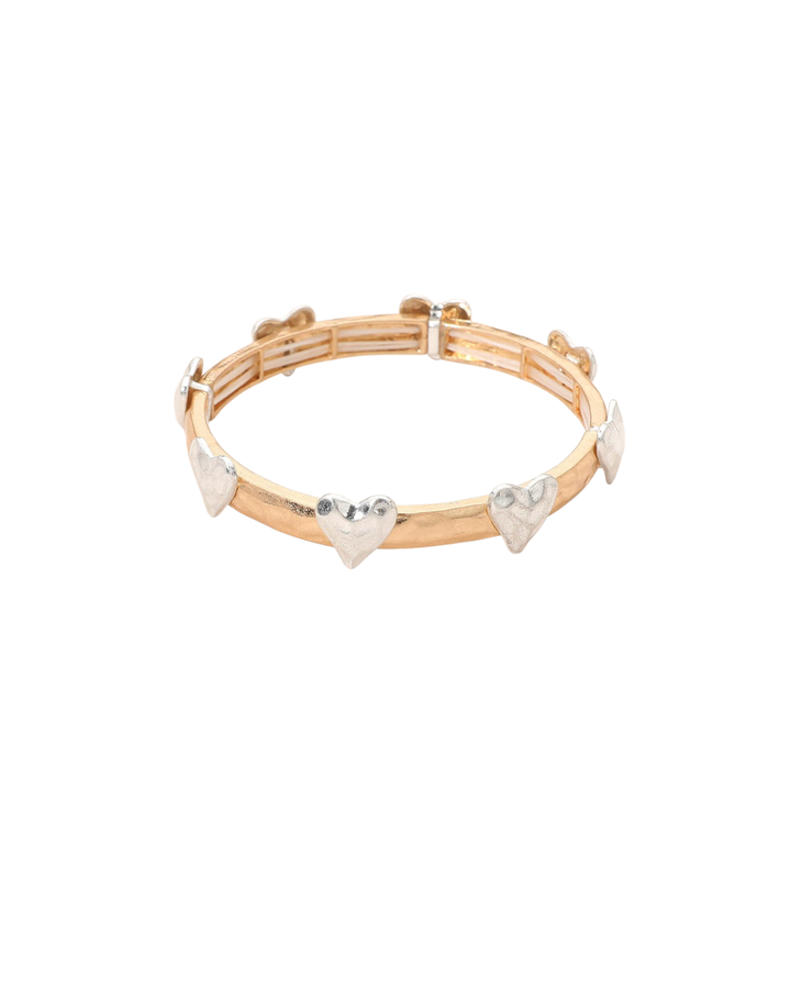 Hammered Brushed Metal Heart Stretch Bracelet