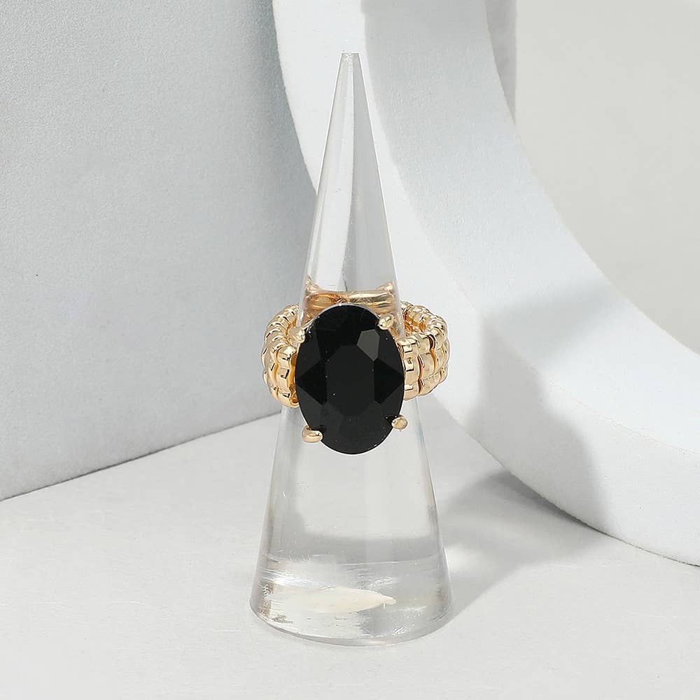 Faceted Oval Stone Cluster Stretch Ring