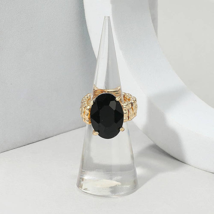 Faceted Oval Stone Cluster Stretch Ring