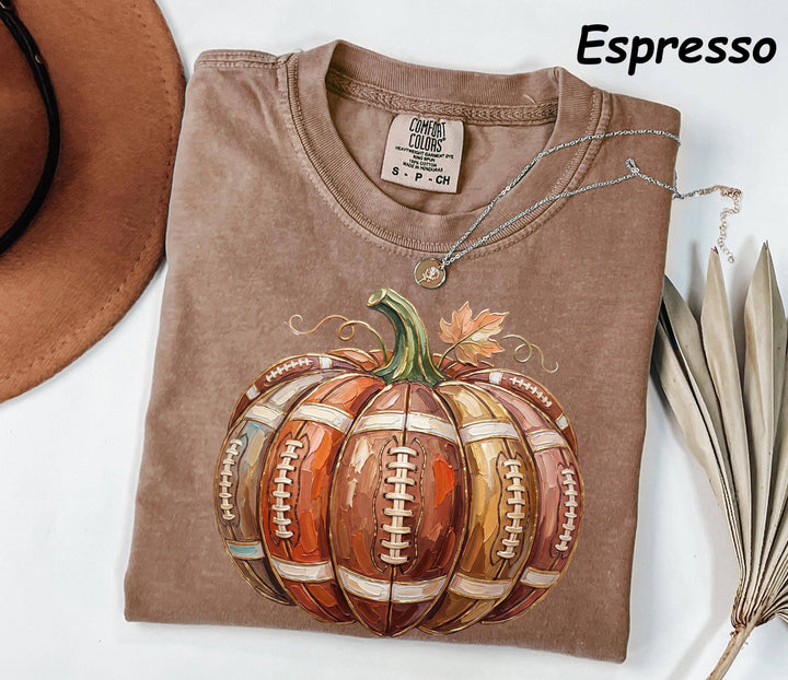 Comfort Colors Football Pumpkin Shirt, Fall Football Tee