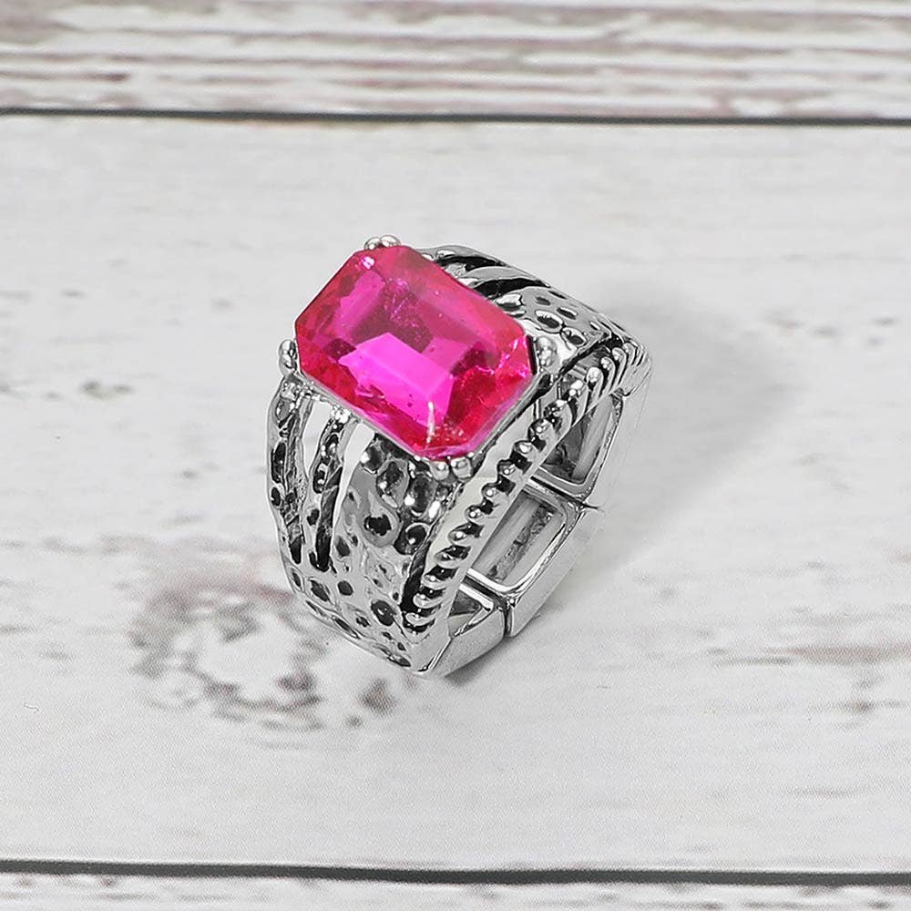 Bold Geometric Stone Accent Stretch Ring