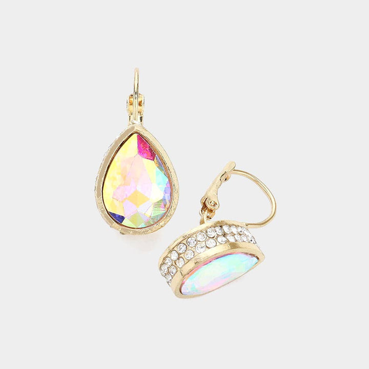 Rhinestone Embellished Teardrop Stone Lever Back Earrings