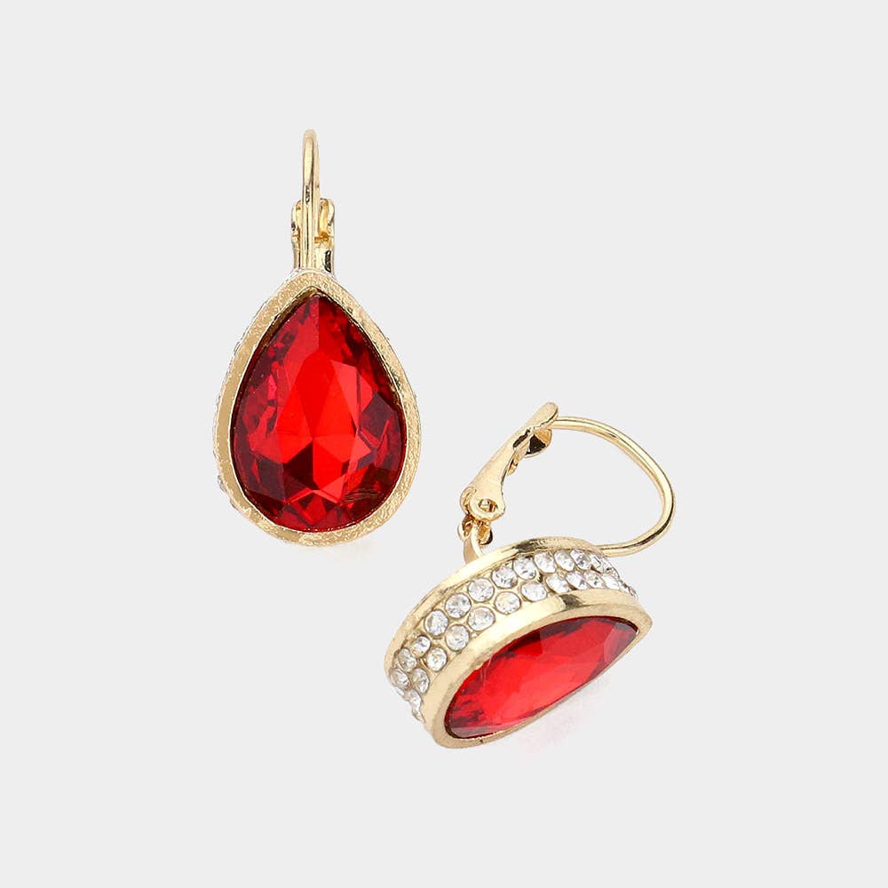 Rhinestone Embellished Teardrop Stone Lever Back Earrings