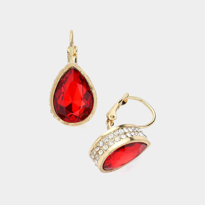 Rhinestone Embellished Teardrop Stone Lever Back Earrings