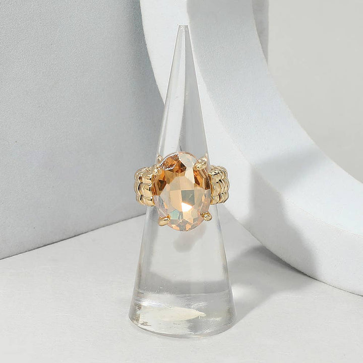 Faceted Oval Stone Cluster Stretch Ring