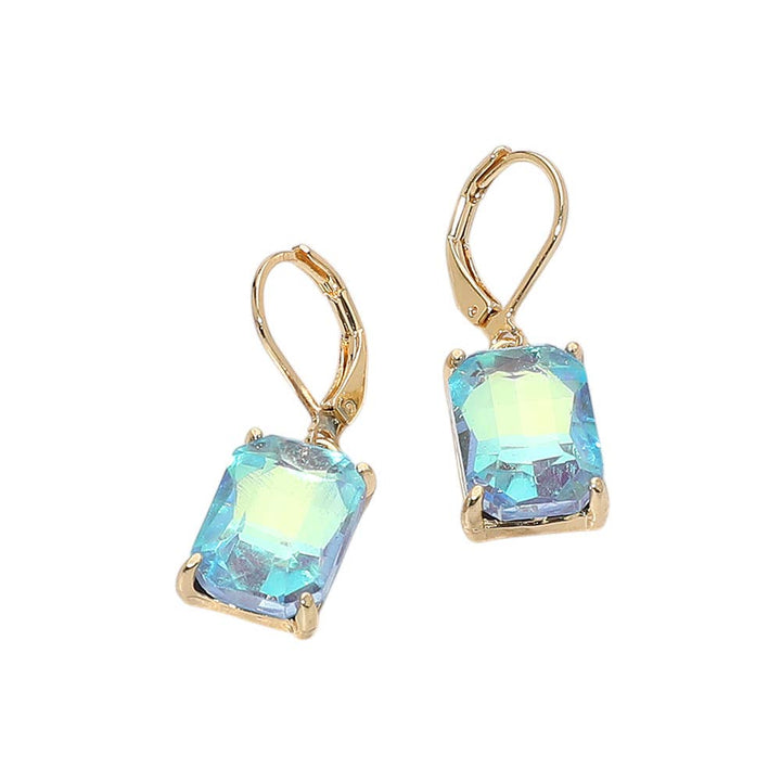 Rectangular Glass Stone Drop Dangle Earrings