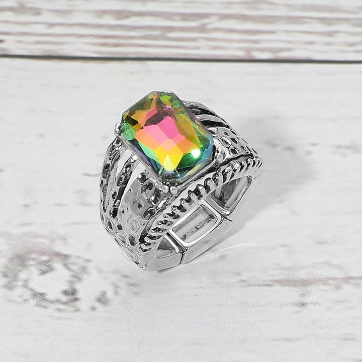 Bold Geometric Stone Accent Stretch Ring
