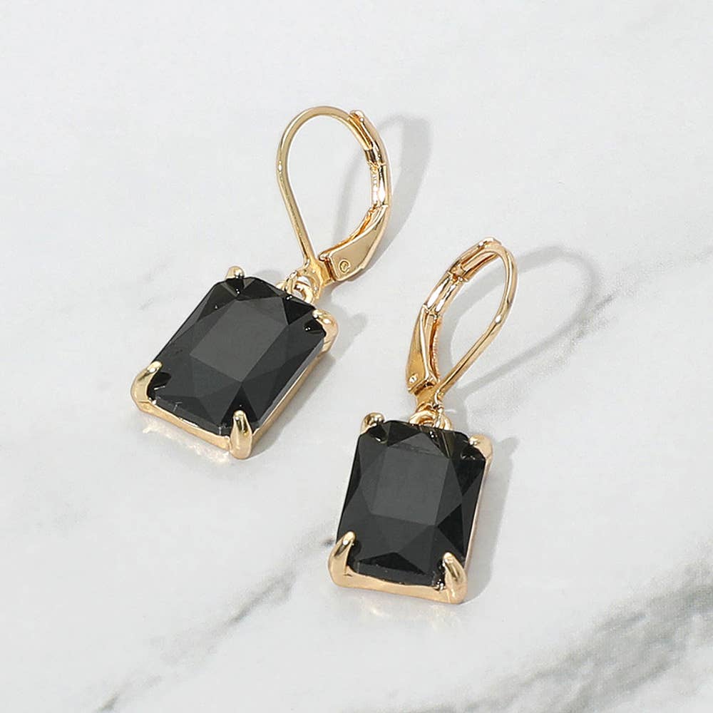 Rectangular Glass Stone Drop Dangle Earrings