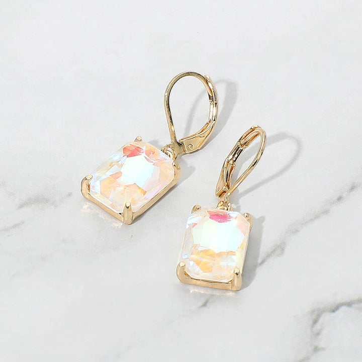 Rectangular Glass Stone Drop Dangle Earrings