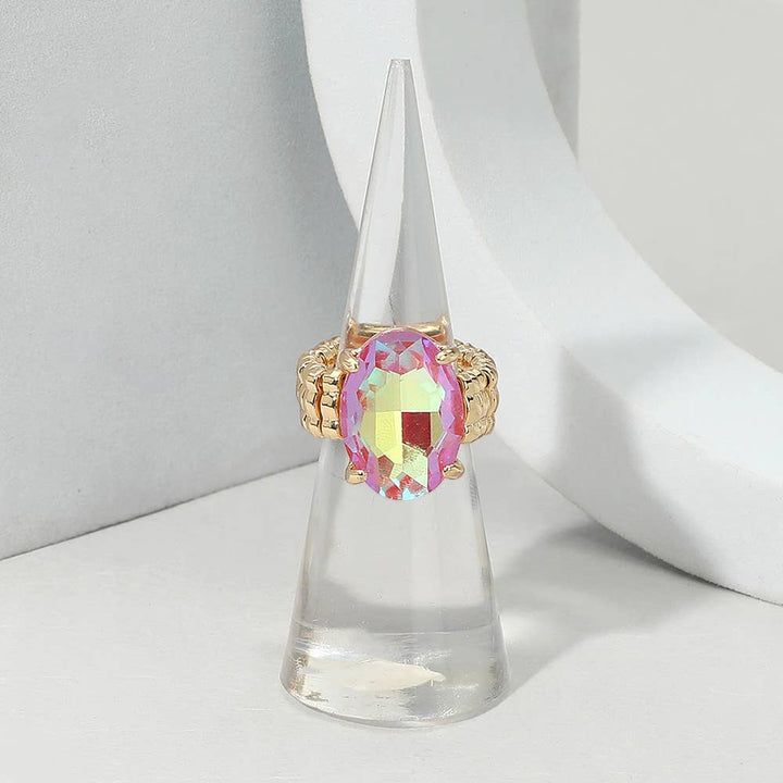 Faceted Oval Stone Cluster Stretch Ring