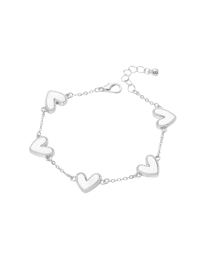 Mother Of Pearl Heart Charm Station Bracelet