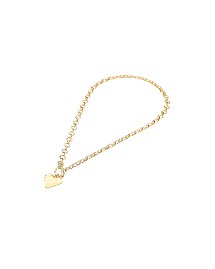 Hammered Metal Heart Chunky Chain Toggle Necklace
