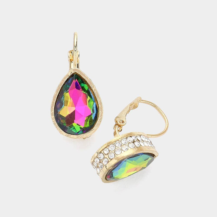 Rhinestone Embellished Teardrop Stone Lever Back Earrings