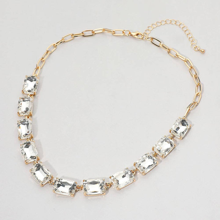 Cushion Rectangular Stone Cluster Link Evening Necklace