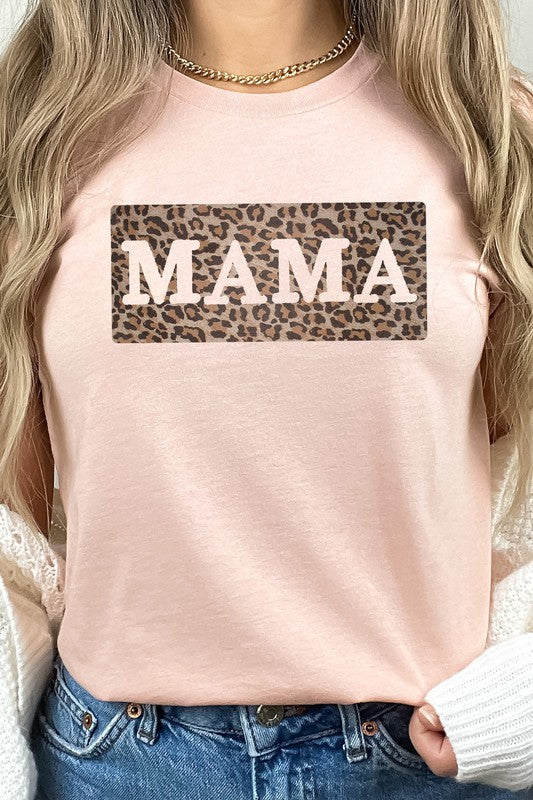Leopard Print Mama Outline Mothers Day Graphic Tee