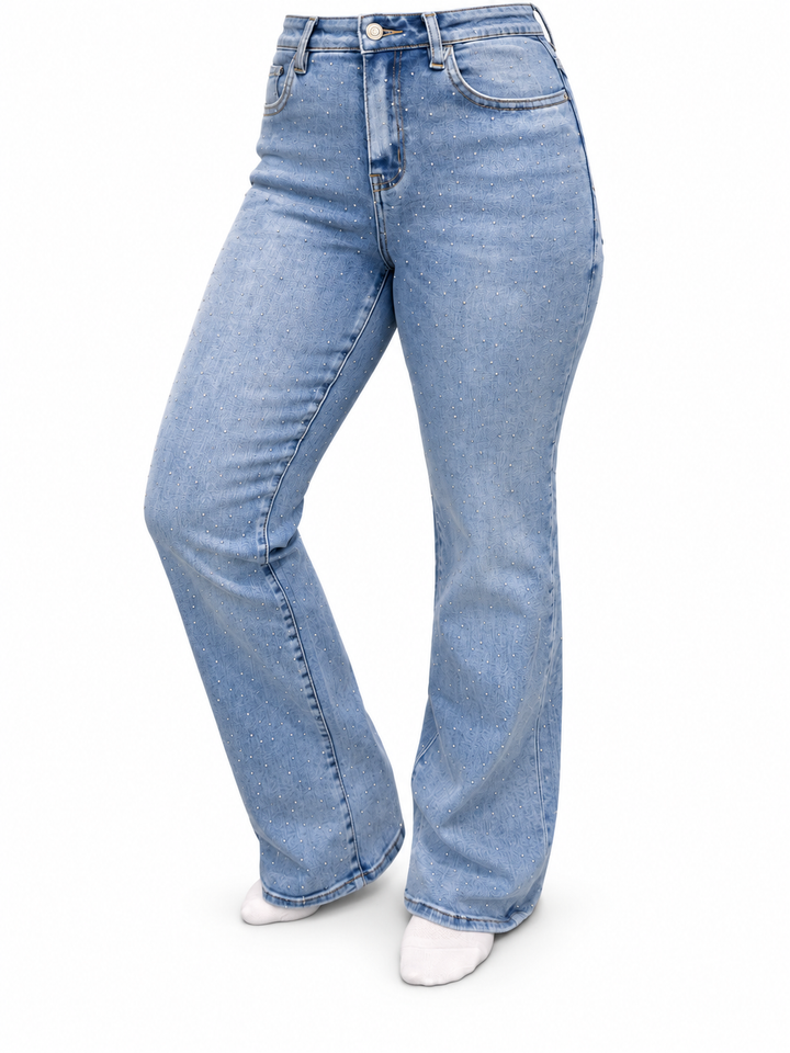 Straight-Leg Jeans with Rhinestones