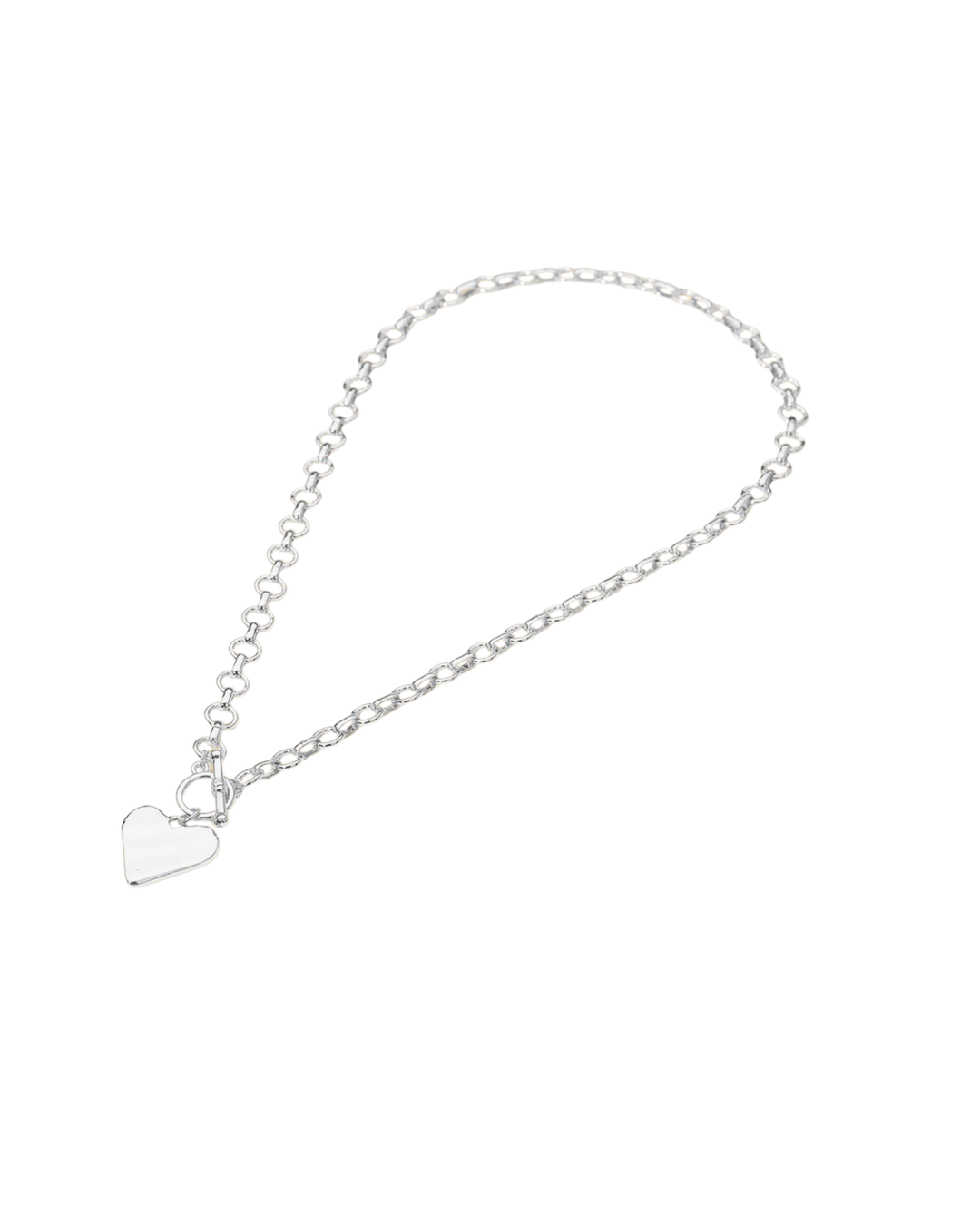 Hammered Metal Heart Chunky Chain Toggle Necklace