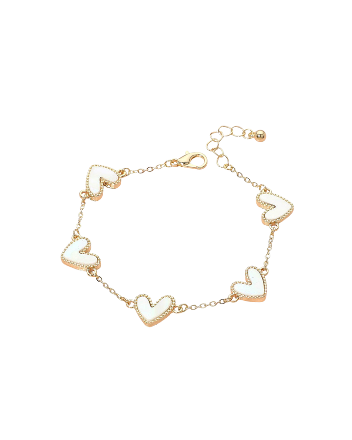Mother Of Pearl Heart Charm Station Bracelet