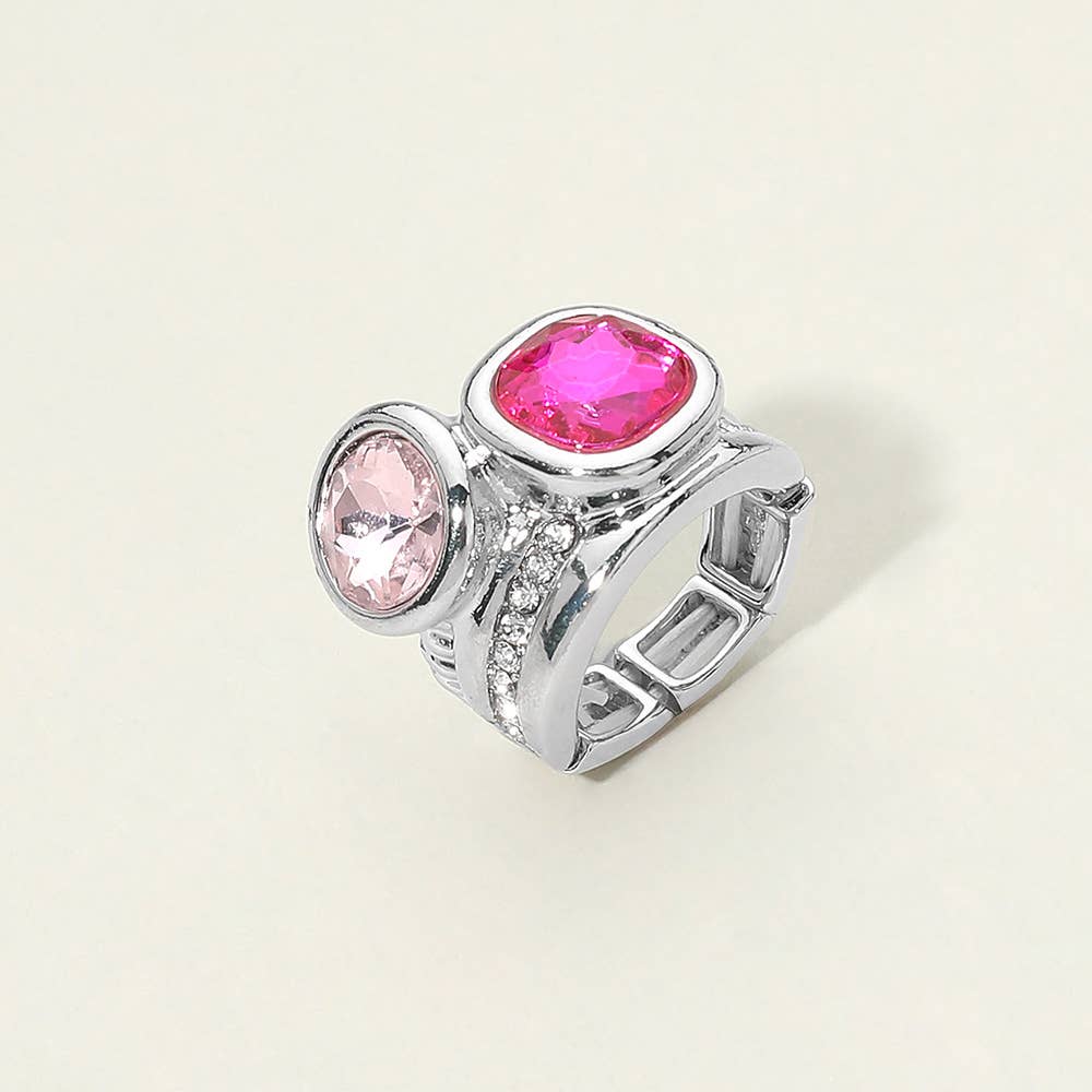 Bold Round Square CZ Pave Statement Stretch Ring