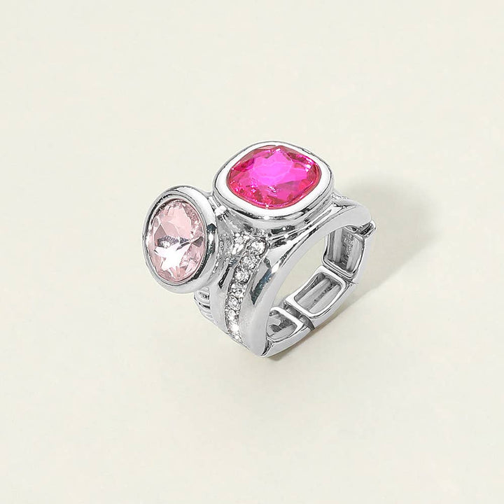 Bold Round Square CZ Pave Statement Stretch Ring