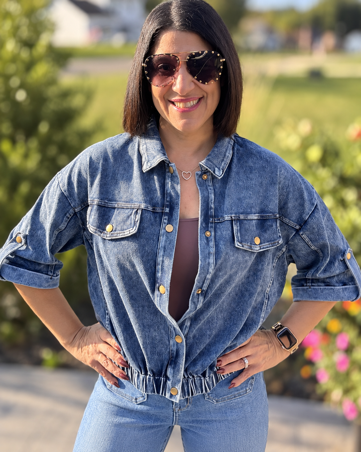 PREORDER Refined Denim Bomber Jacket- Light Wash