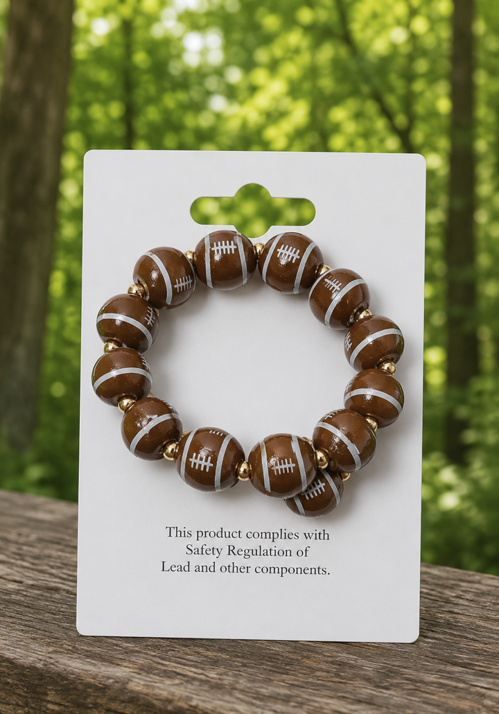 Football Printed Beaded Stretch Bracelet