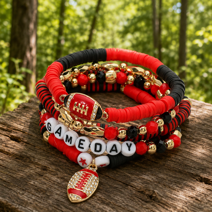 5PCS Gameday Football Charm Multi Layered Bracelets